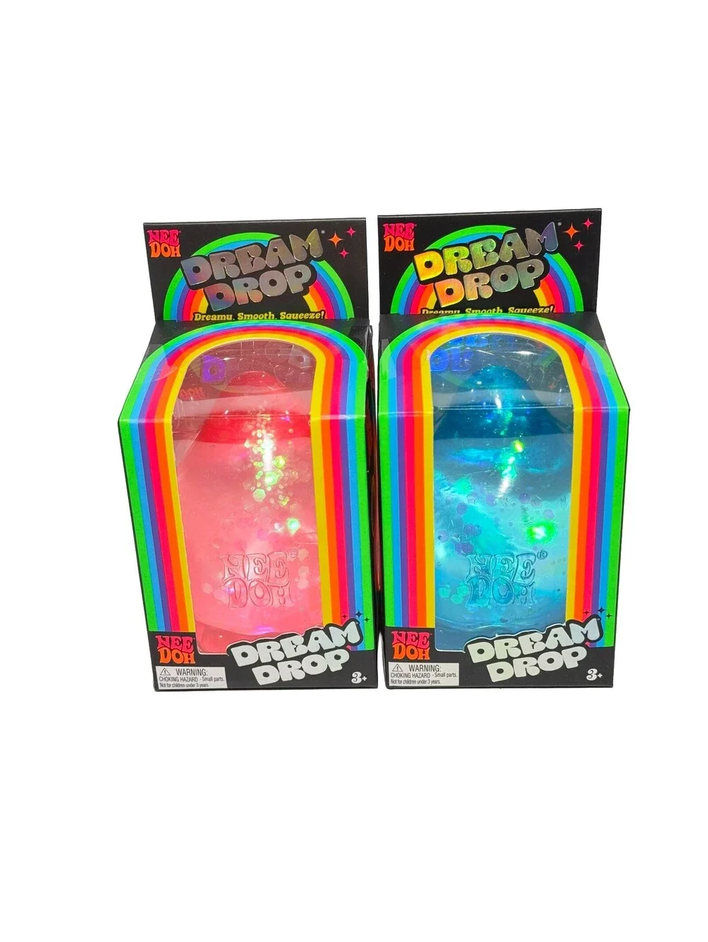Schylling NeeDoh Dream Drop Pink Blue Set of 2 Sparkle Squishy Splash Stands New